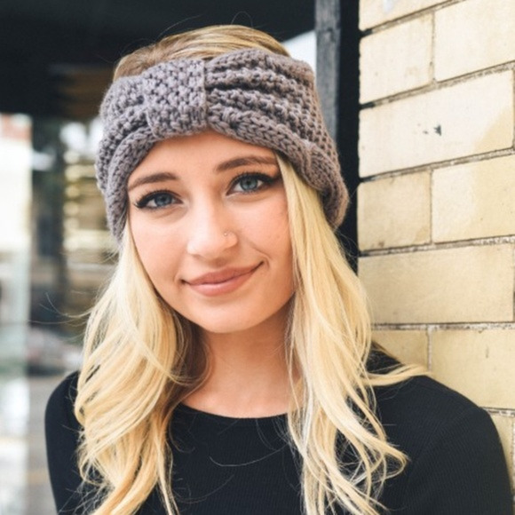 Knit Bow Headband Womens One Size Gray Fall Winter Cute Stylish Cozy Ear Warmer - Picture 2 of 4